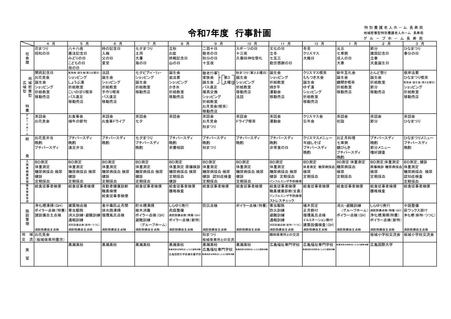 令和7年度行事計画